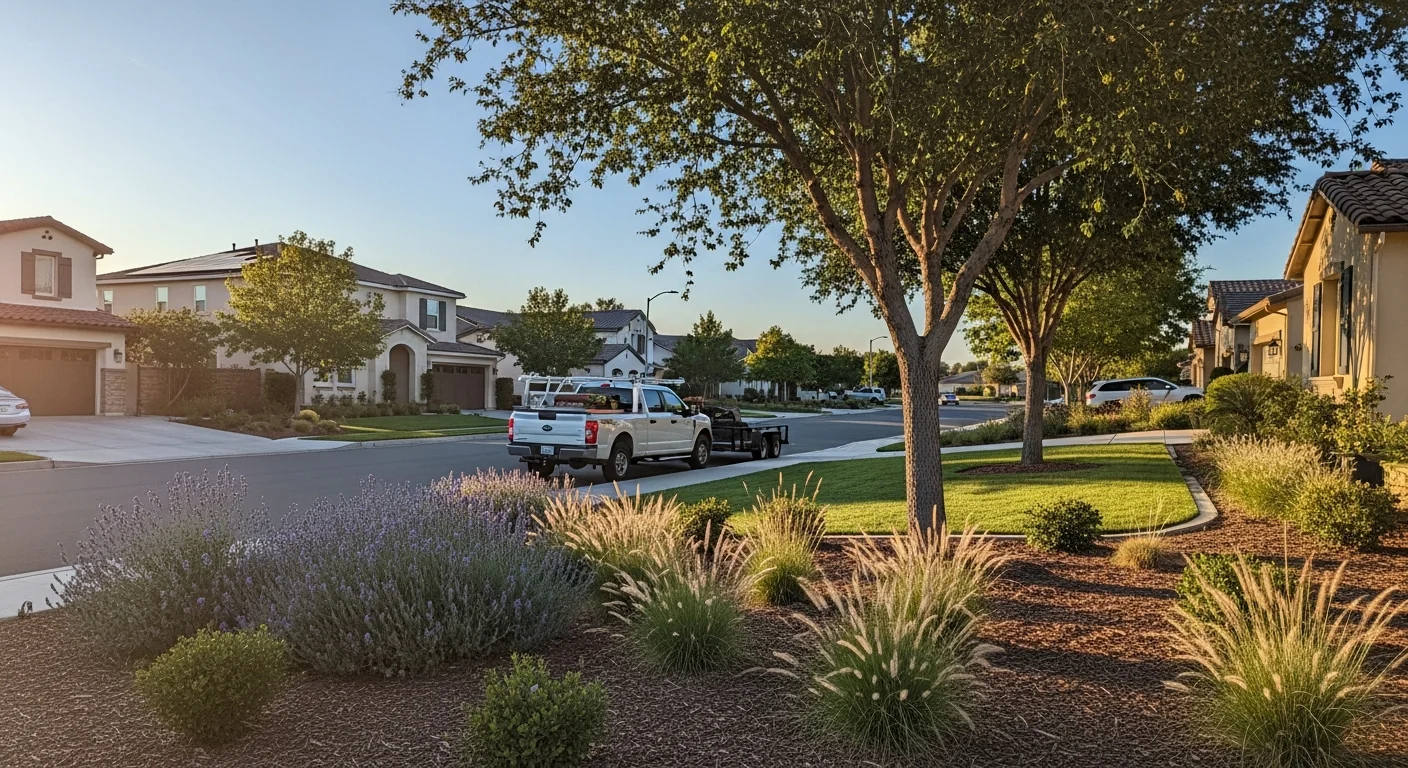 Wide view of Temecula residential street with mature landscaping and newer homes in afternoon sunlight.