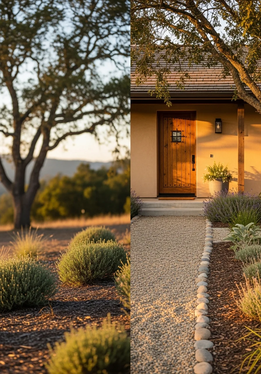 Winchester home's entrance with country-style landscaping and quiet rural surroundings.